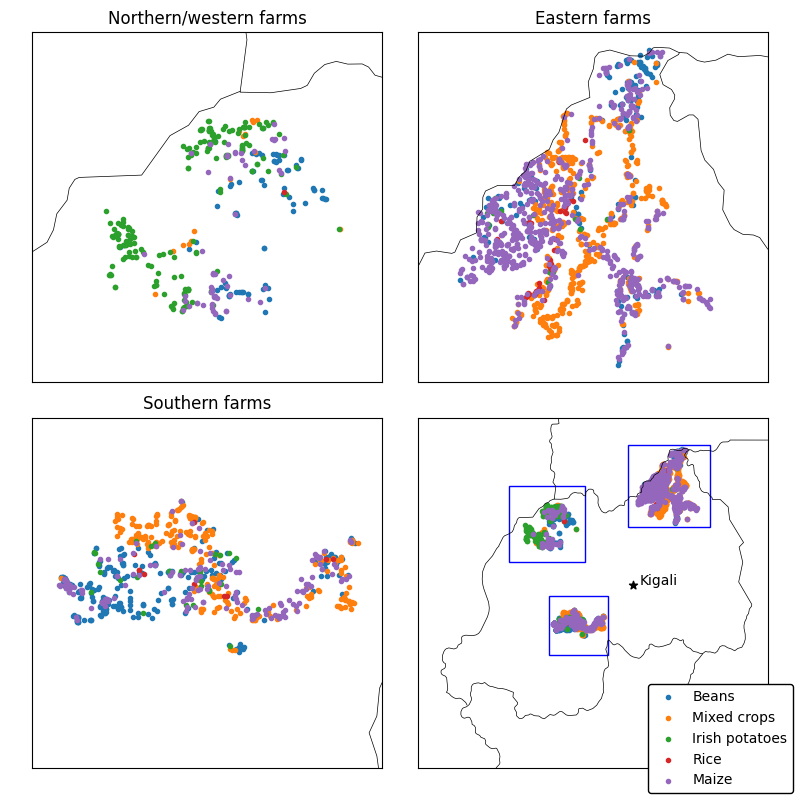 A map of the farms with crop type